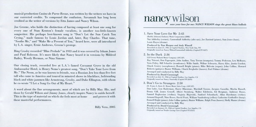 Nancy Wilson – Save Your Love For Me... (CD)